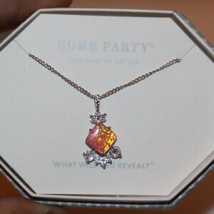 Bomb Party RBP2997 Lab Created Coral Fire Opal Sterling Silver Necklace  New